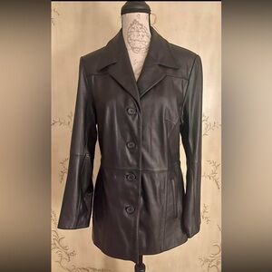 Vintage 90s Wilsons Leather Black Blazer Jacket Women's Size M Maxima